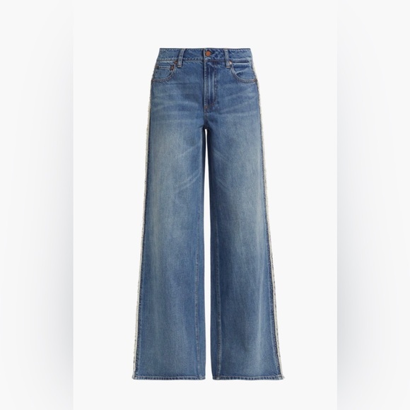 Alice + Olivia Denim Wide-Leg Jeans with Side Accent - Picture 5 of 6